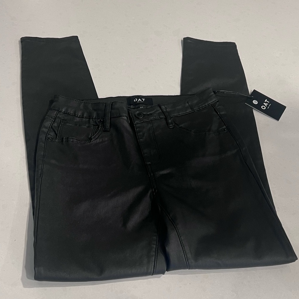 OAT NY Mid-Rise‎ Skinny Black Coated Faux Leather Jeans Pants Womens 27 NWT